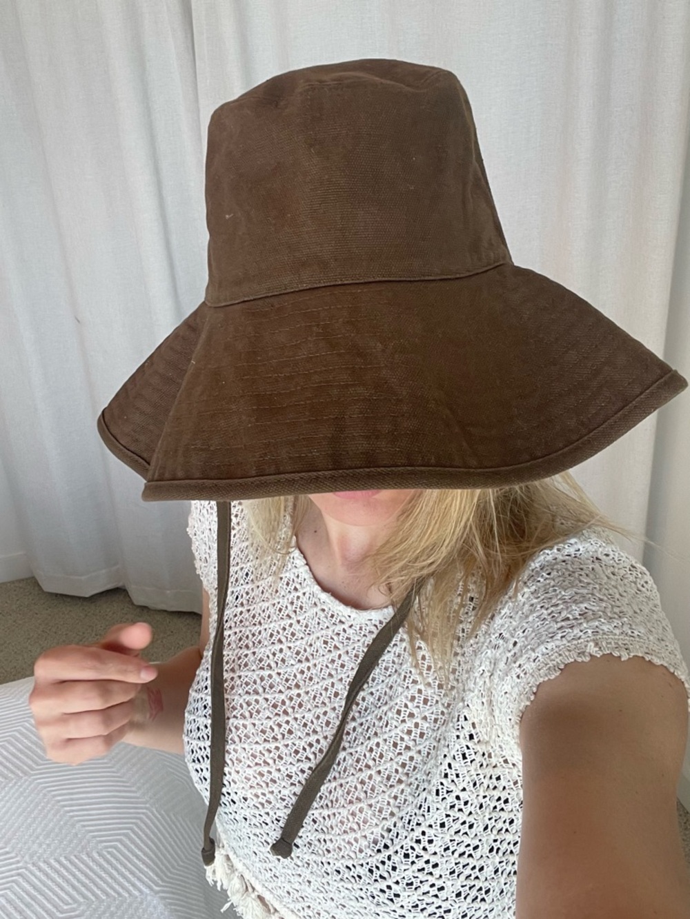 Lack Of Color Brown Wide-Brim Bucket Hat with Chin Ties